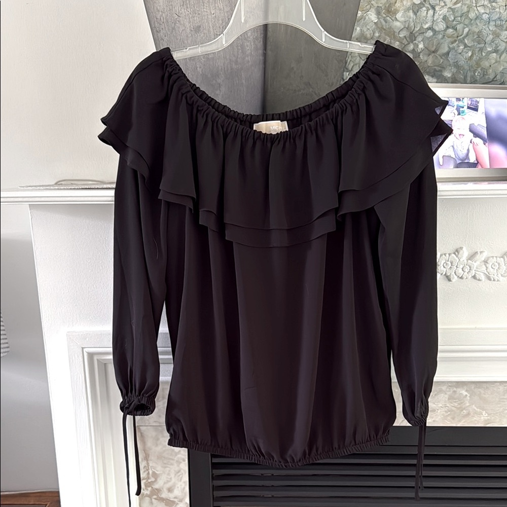 Michael Kors Black Ruffled 3/4 Sleeve Blouse